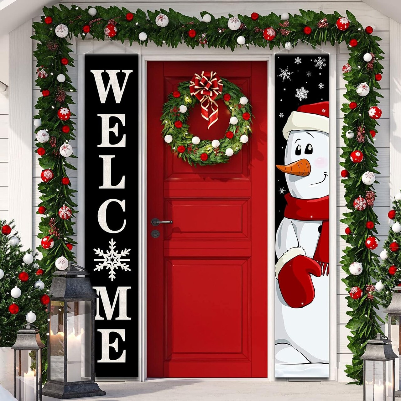 Christmas Porch Sign Banner Decoration -	71"L x 12"W (Snowman)
